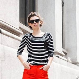 round collar striped tee shirts