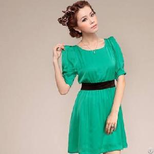 Short Sleeve Chiffon Green Dresses Women