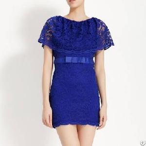 Stylish Style Bodycon Deep Blue Belted Lace Dress