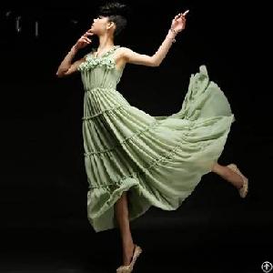 Summer Bohemian Elegant Sleeveless Long Chiffon Dress Green