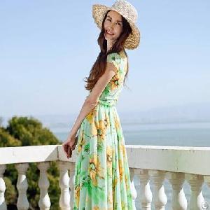 sweet pattern lap chiffon bight flowered dress light green