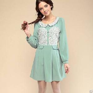 Sweet Puff Sleeve Green Long Sleeved Dress