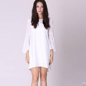 Vogue Chiffon Spliced Sheer Sleeve Dress White