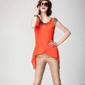 Vogue Sleeveless Chiffon Orange Tailored Blouses