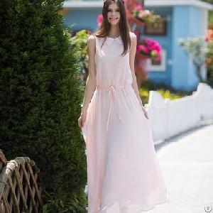 Western Elegant Sweet Sleeveless Long Dress Pink