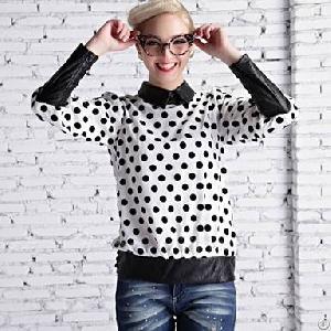 western montage puff sleeve dots blouse