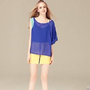 western short sleeve blue chiffon t shirt