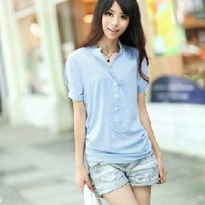 Newly Elegant Short Sleeve Chiffon Top Blouse Light Blue Pink Black
