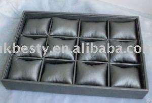 Black Colored Watch Paillow Display Tray With Fabric Surface