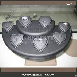 Grey Pu Leather Wood Ring Display Stand / Tower With Heart-shape