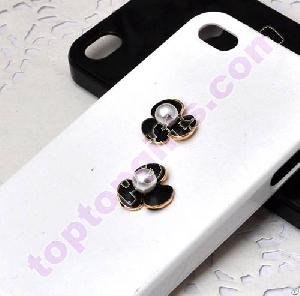 Enamel Flower With Pearl Pistil Metal Cabochon Cell Phone Case Decor