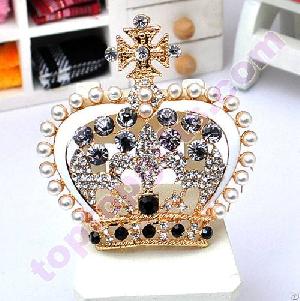 Rhinestone Crown With Pearl Metal Cabochon Cell Phone Case Decor