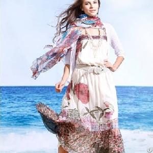 Bohemian Beads Chiffon Gallus Dresses Apricot