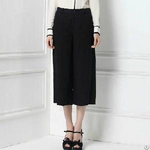 Brief Elegant Pure Color Wide Legs Pants Black Coffee