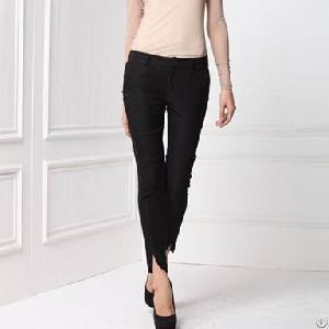 Causal Style Lace Decorate Black Skinny Pants