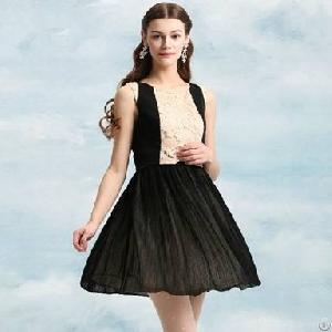 Contrast Color Sleeveless Elegant Dresses Black