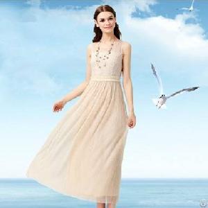 Elegant Bohemian Western Sleeveless Chiffon Long Pretty Dress Beige Black