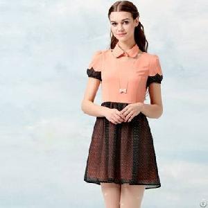 Elegant Fake Collar Puff Sleeve Pretty Dress Red