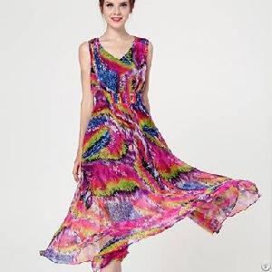 Elegant Major Bohemian Long Sleeveless Chiffon Dress Rose Orange