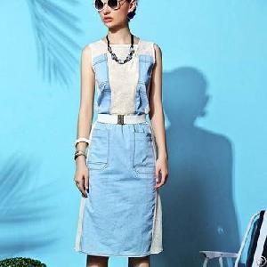 Elegant Newly Jean Montage Blue Sleeveless Dresses