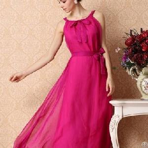 Elegant Newly Pure Color Long Chiffon Dresses Rose Blue