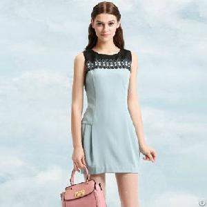 Elegant Sleeveless Round Collar Junior Dresses Blue Light Brown