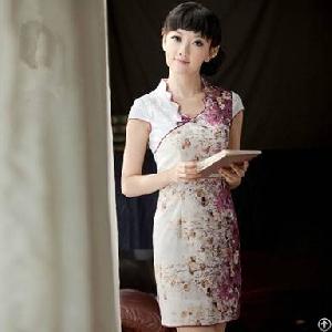 fashion newly flower slim cheongsam dresses blue