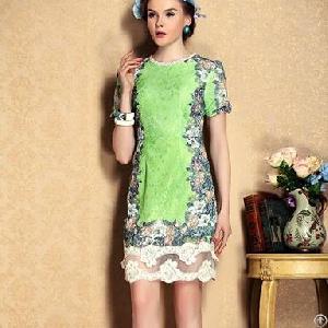 Fashion Short Sleeve Lace Junior Dresses Green