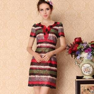 Fashion Stripes Printed Summer Dresses Red