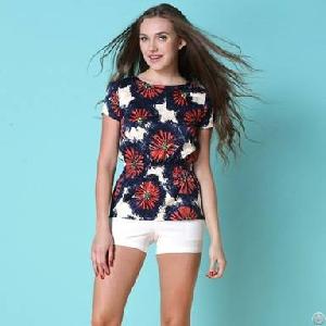 Flower Print Short Sleeve Summer T-shirt