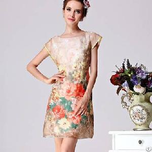 High Quality Printed Slim Short Sleeve Elegant Dresses