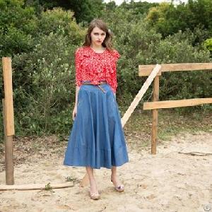 waist cotton skirts blue