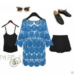 hollow crochet lace blouse inner vest rose blue