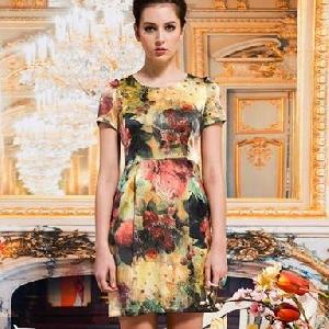 flower printed orange silk dress