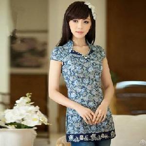 National Short Sleeve Floral Chinese Cheongsam Blouses