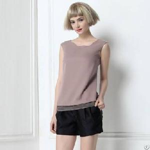 Newly Elegant Pure Color Sleeveless T-shirt Coffee Black