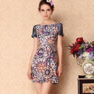 Newly Floral Slim Short Sleeve Elegant Dresses Purple