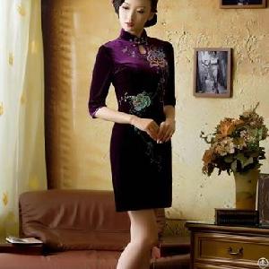 Newly Retro Slim Elegant Cheongsam Dresses Purple Black