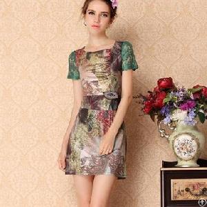 Newly Slim Printed Short Sleeve Elegant Dresses