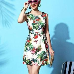 Retro Printed Sleeveless Luxurious Junior Dresses