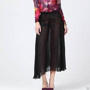 Shorts Decorate Sheer Long Skirts Black