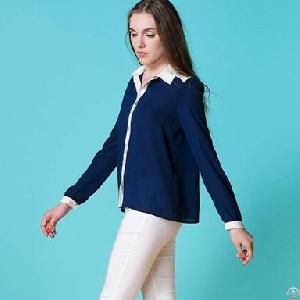 Slimming Chiffon Shirts And Blouses Blue