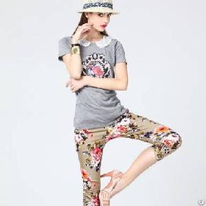 Slimming Waisted Orange Flower Print Pants