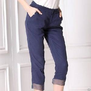 Stylish Style Silk Decorate Navy Blue Pants