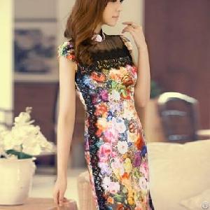 Summer Charming Flower Slim Chinese Cheongsam Dresses