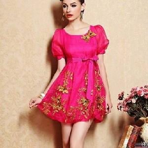 Western Bowknot Embroidery Princess Dress Red Apricot