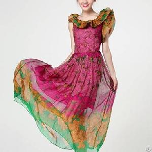 Western Elegant Major Stereoscopic Lotus Long Chiffon Dress