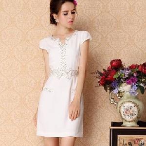 Western Elegant Ol Embroidery White Chiffon Dress