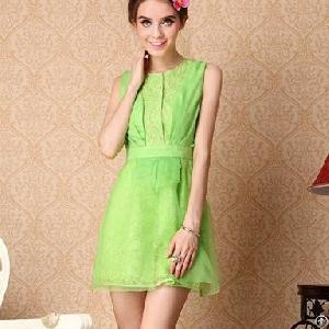 Western Embroidery Sleeveless Elegant Dresses Green White