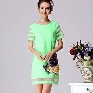 western embroidery slim round collar pretty dresses green rose